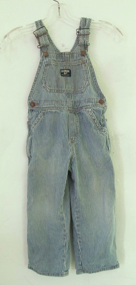 Boy's Cute,Faded Vintage Retro Hickory STRIPED BIB OVERALLS By Oshkosh B'Gosh.4T