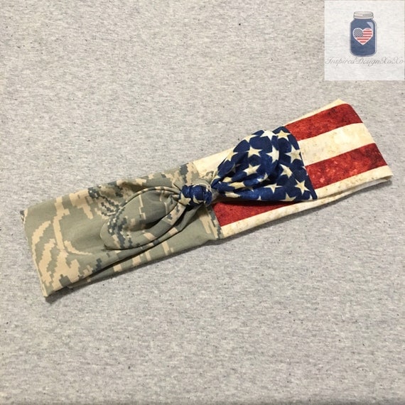 Military Camo & Flag Tie Headband Army Headband Dolly