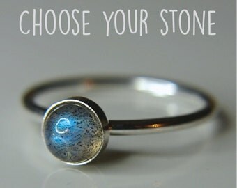 Labradorite Sterling silver stacking ring, Dainty thin band with lovely gemstone great addition to any stack - available with many stones