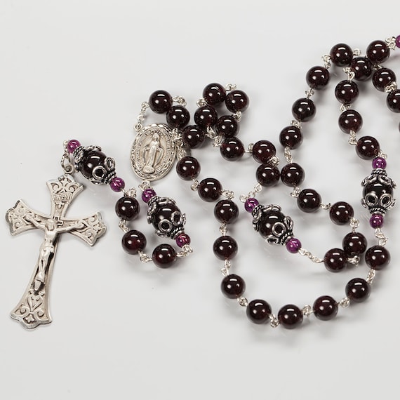 Garnet Women's Catholic Rosary Handmade by SueAnnaMaryRosaries