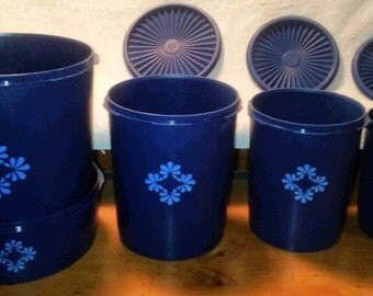 9- PC Set Vintage Tupperware Navy Blue 9-piece Canister Set