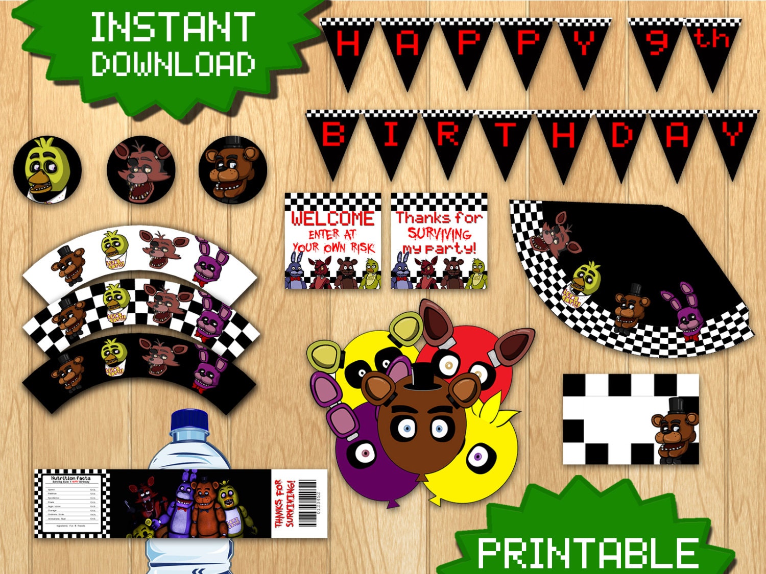 PRINTABLE FNAF Party Pack Includes 8 items by PogoParties