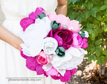 Handmade crepe paper flower, paper flower bouquet, wedding bouquet, bridesmaid bouquet, paper flowers, Summer, Spring, bridal bouquet