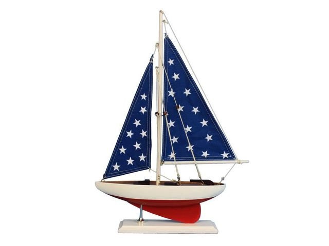 Wooden Patriotic Sailer Model Sailboat by HandcraftedNautical