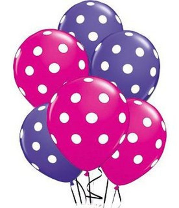 10 Purple and Hot Berry Pink polka dots balloons Minnie Mouse