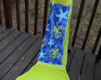 Mermaid Tail Beach Towel blue and lime