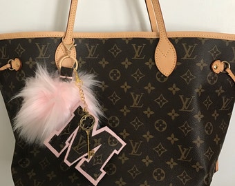 Pink XL Pom with XL Monogram initial-upcycled Louis Vuitton Materials