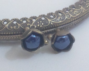 1 bronze metal purse frame with sewing holes 10,5 cm 4.1 inches, supplies, coin purse frame, blue pearl decoration