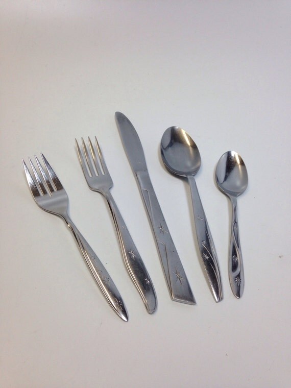 30pc Flatware Set Vintage 50s Starburst Stainless Atomic Stars