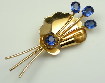 1940s Coro Pin with Blue Rhinestones