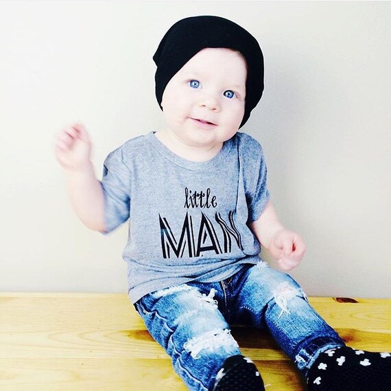 LITTLE MAN Graphic Tee Grey and Black Kid's Graphic Tee.