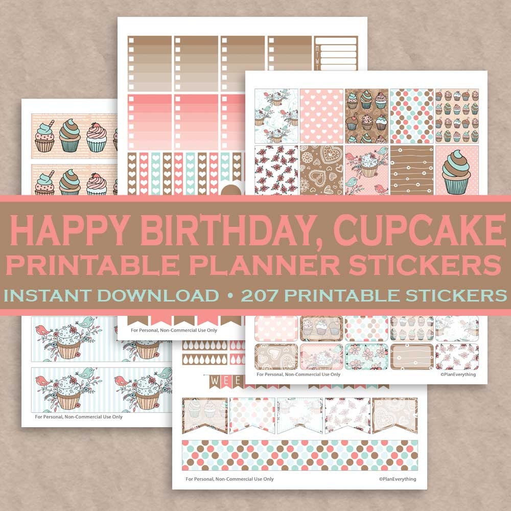 happy birthday cupcake printable planner stickers 207