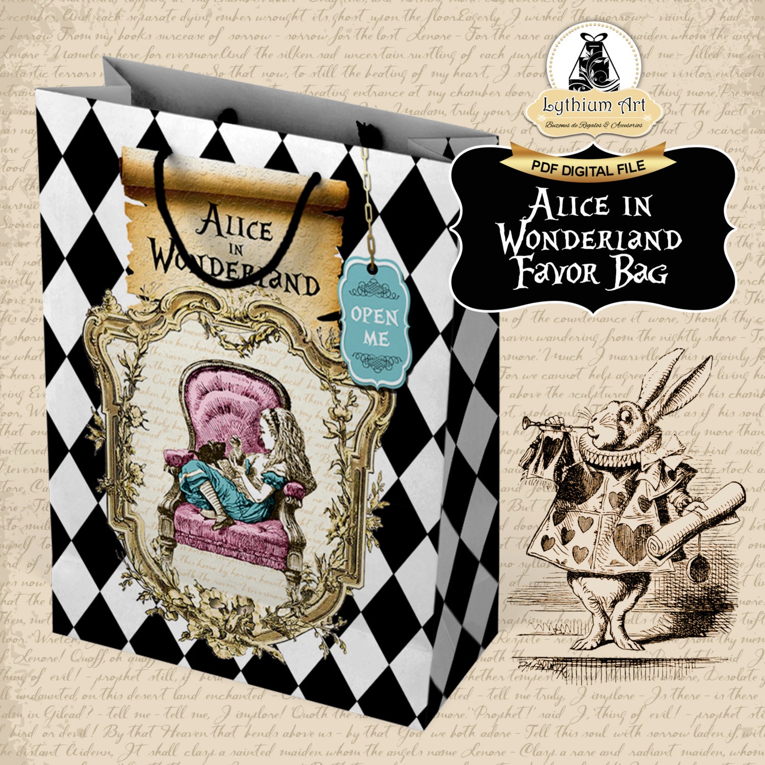 Alice in Wonderland Favor Bag Alice in Wonderland por LythiumArt