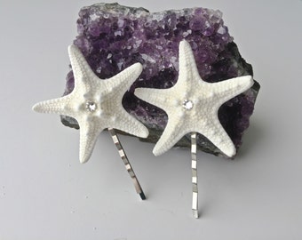 Starfish Hair Clips with Swarovski Crystals, Beach Wedding, Beach Hair Accessories