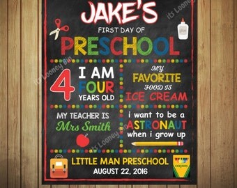 Boys First Day Of PreSchool Sign, PreSchool Personalized Chalkboard Boys Sign, Boys Chalkboard First Day Of School Sign 2017