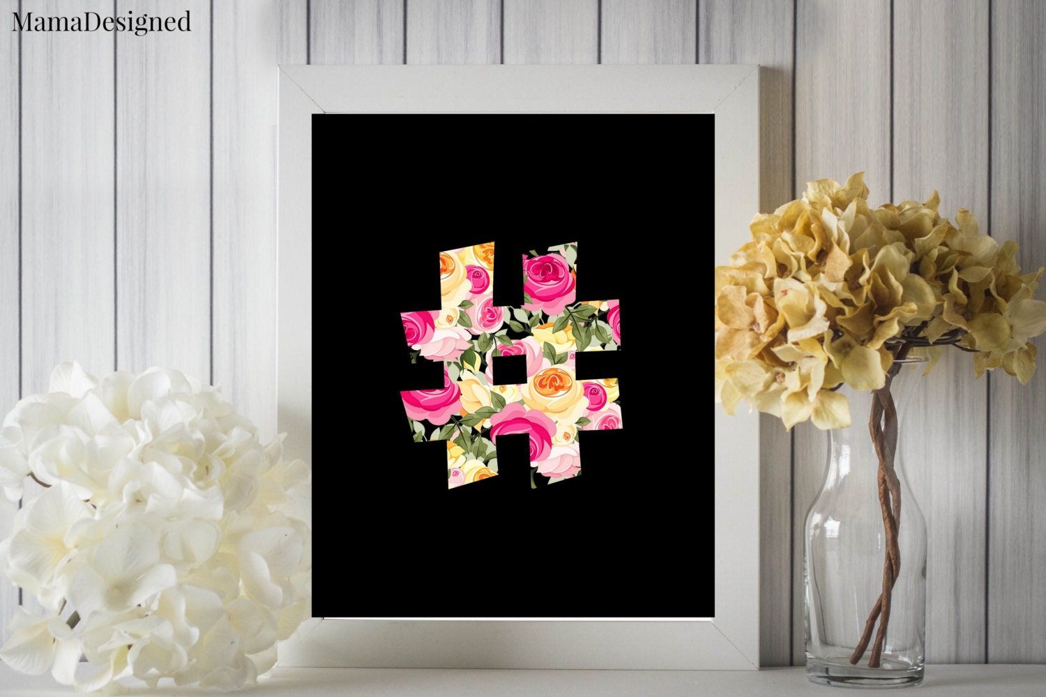 Floral Hashtag Black Digital Printable 8x10