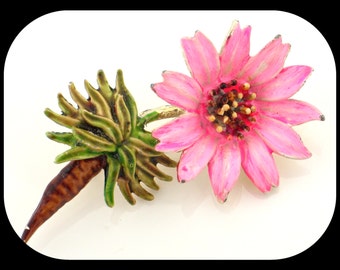 Vintage Designer RAPALLO Blooming Flower Gold Plated & Enamel BROOCH