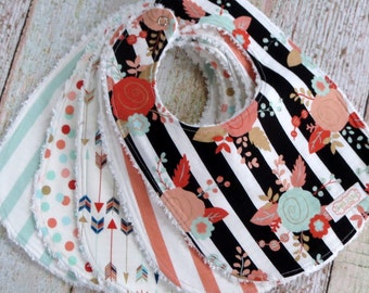 Baby Bibs - Baby Girl Bibs - Mix and Match Bib Set - Chenille Bibs - Arrow Bib - Flower Bib - Polka Dot Bib - Striped Bib - Baby Shower Gift