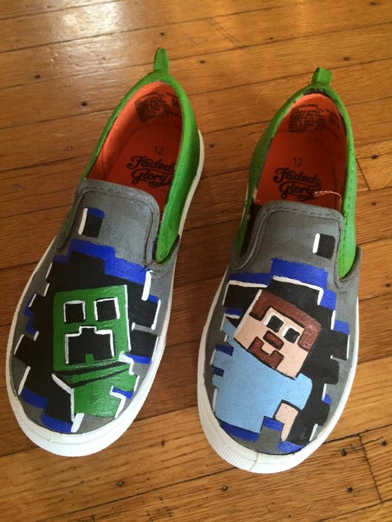 Items similar to Minecraft Hand Painted Shoes - Video Game Shoes ...