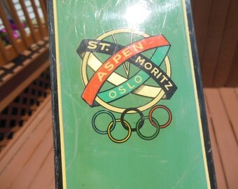 Unique Retro Vintage Green Persenico Chiavenna Squaw Valley 1960 Winter Olympic Skis - US Olympics Hickory Skis Lodge Decor
