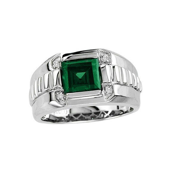 Green Gemstone Ring Men's Emerald Ring Sterling by GemInMotion