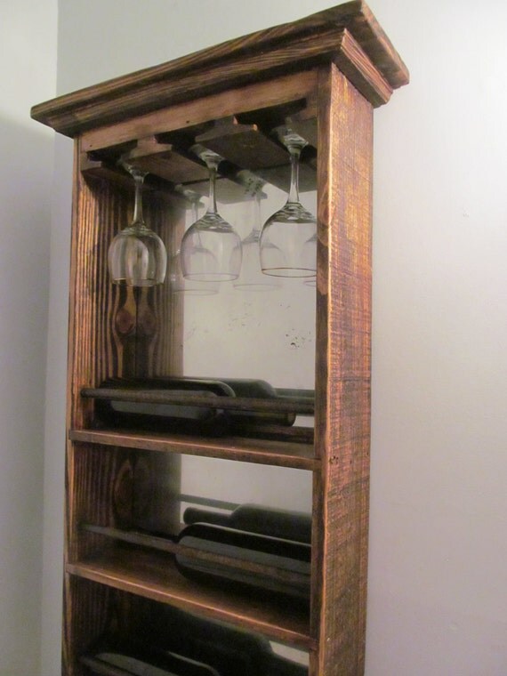 Items similar to Unique Rustic Hanging Wine rack with distressed mirror
