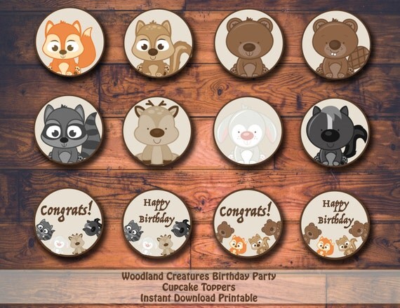 Woodland Creatures Birthday Printable Cupcake Toppers Woodland Creatures Birthday Printable Cupcake Toppers