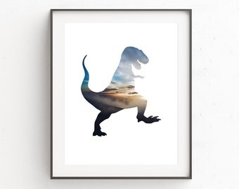 T-Rex Printable Art, Dinosaur Printable Art, Clouds Photography Printable, Dinosaur Art Print, Print at Home, Kid's Room Art Print, Wall Art