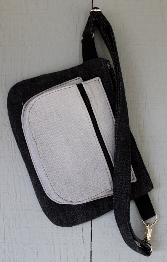 Denim Waist Bag with Adjustable Strap Large Top Zipper