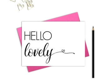 Hello lovely flat note card, Stationary set, Stationary set, Thank you cards set, Greeting cards, Hello lovely, Hello note cards