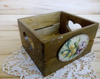 Mothers gift for mom Housewarming gift Rustic kitchen decor Farmhouse decor Wooden box Rustic storage box Country storage box wooden crates