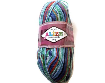 Variegated Sock Yarn, Sock Yarn "Alize", Superwash Sock Yarn "Alize", Destash yarn, Sock yarn, Wool Yarn Destash, knitting yarn, wool skein