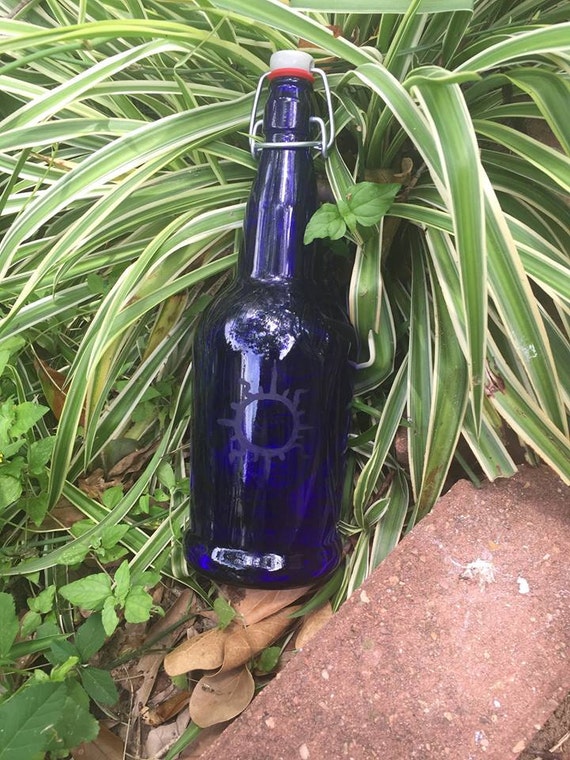 Blue Solar Water Bottle Etched Sun