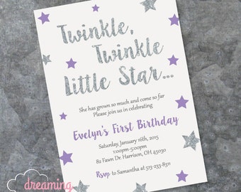 Twinkle Twinkle Little Star Birthday Invitation - Any Age, Any Color