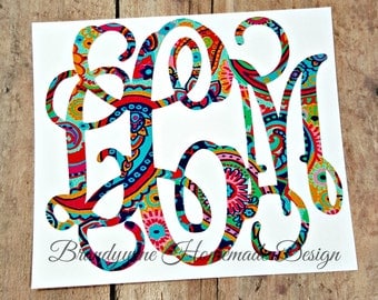 Paisley Monogram Decal, Car Decal, Vinyl Decal, Yeti Decal, Laptop Monogram Decal, iPhone Decal Monogram, Laptop Monogram, Paisley Decal
