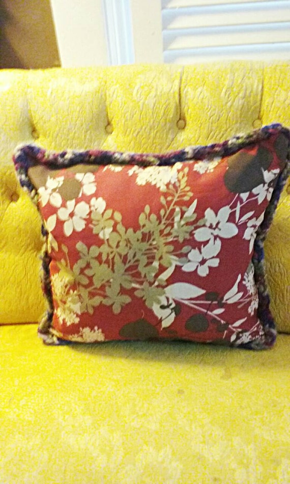 Decorative Pillow Hand Sewn Floral with Hand Knitted Binding.