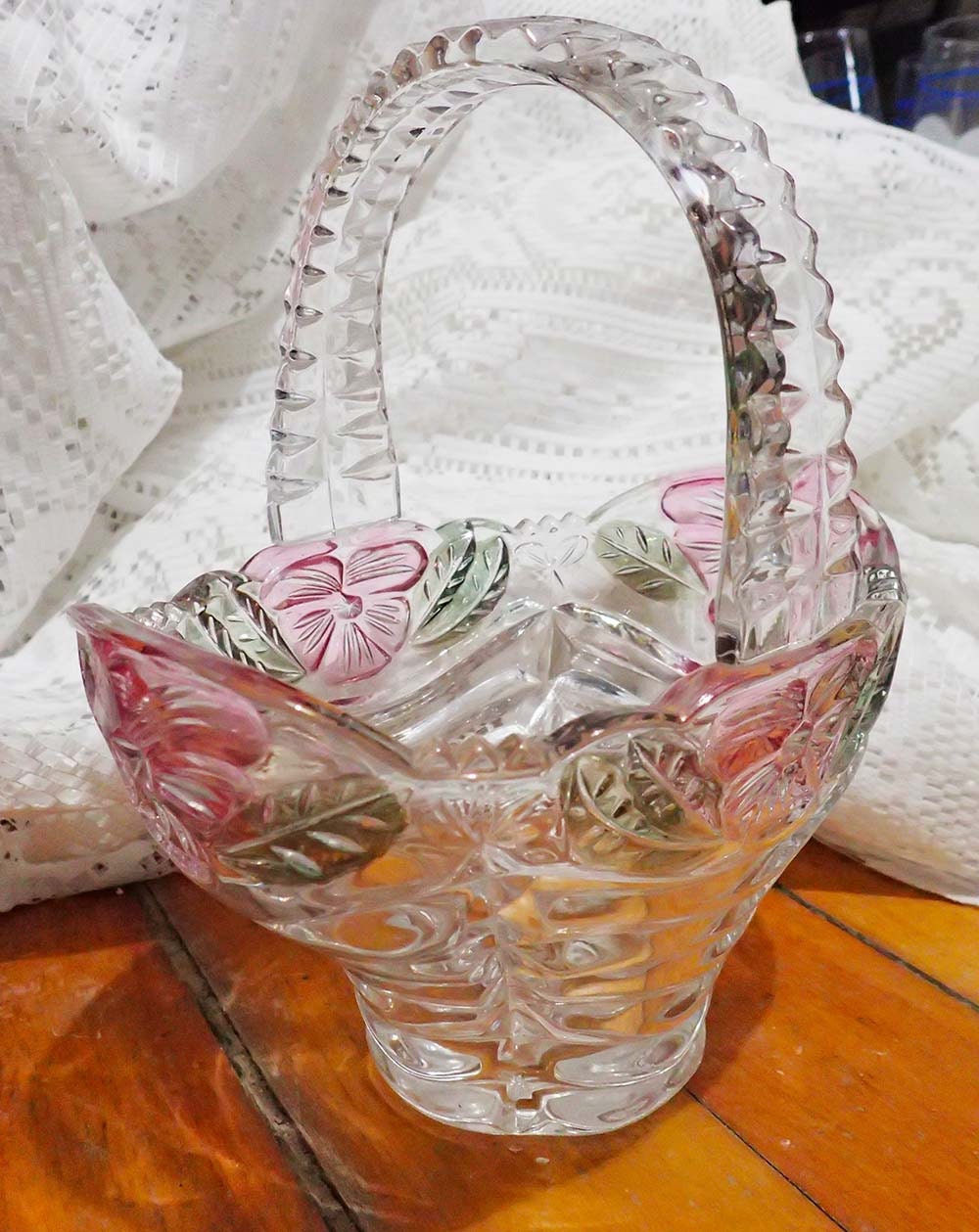 Vintage Glass Basket Decorative Pink & Green by ThePinkLady2000