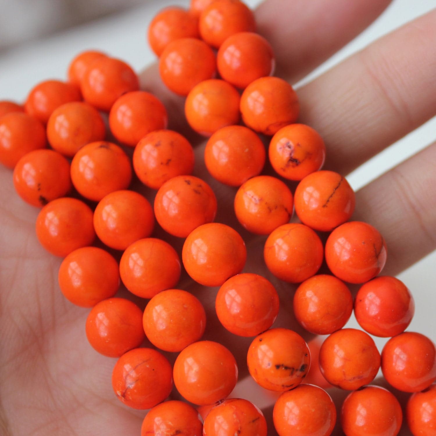 Orange Magnesite 8mm Beads Orange Beads Boho Style Black
