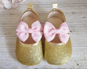 Pink and Gold First Birthday Outfit - Gold Baby Shoes - Pink and Gold First Birthday - Pink and Gold Baby Shoes, First Birthday Outfit Girl