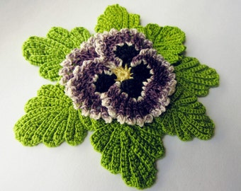 Irish Crochet Flower PATTERN Crochet Pansy PDF Pattern Instant Download Photo Tutorial Spring Flower Pansy Applique Pattern Crochet Bouquets