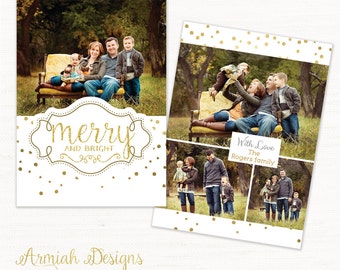Digital Photoshop Christmas Card Template for photographers - Gold dots CC003 - INSTANT DOWNLOAD