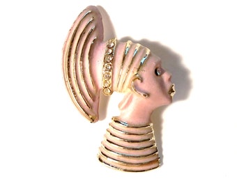1950s/60s Nubian African Woman Metal and Rhinestones Brooch