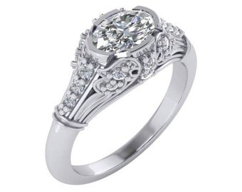 Antique Engagement Ring, Art Deco Oval Engagement Ring, Victorian Engagement Ring, 1.5 Carat Forever Brilliant Moissanite Engagement Ring
