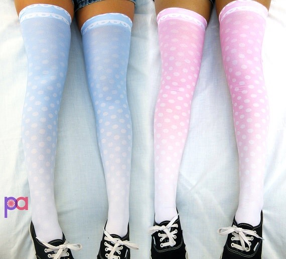 Blue and Pink Polka Dot Gradient Thigh Highs by pandyapparel