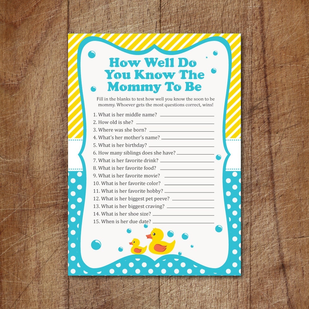 Rubber Ducky How Well Do You Know The Mommy To Be Baby Shower