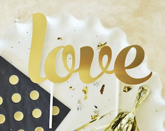 Gold Engagement Cake Topper, Love Cake Topper, Mrs and Mrs Cake Topper