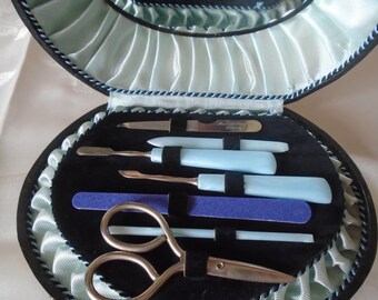vintage manicure set heart shaped box