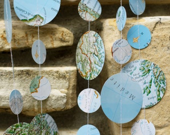 map garland, travel theme wedding, travel theme shower, map decor, going away party, aviation decor, nautical theme, suitcase banner, voyage