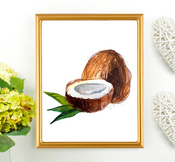 Coconut Print Fruit Print Printable Wall Art by TemperaArtDesign