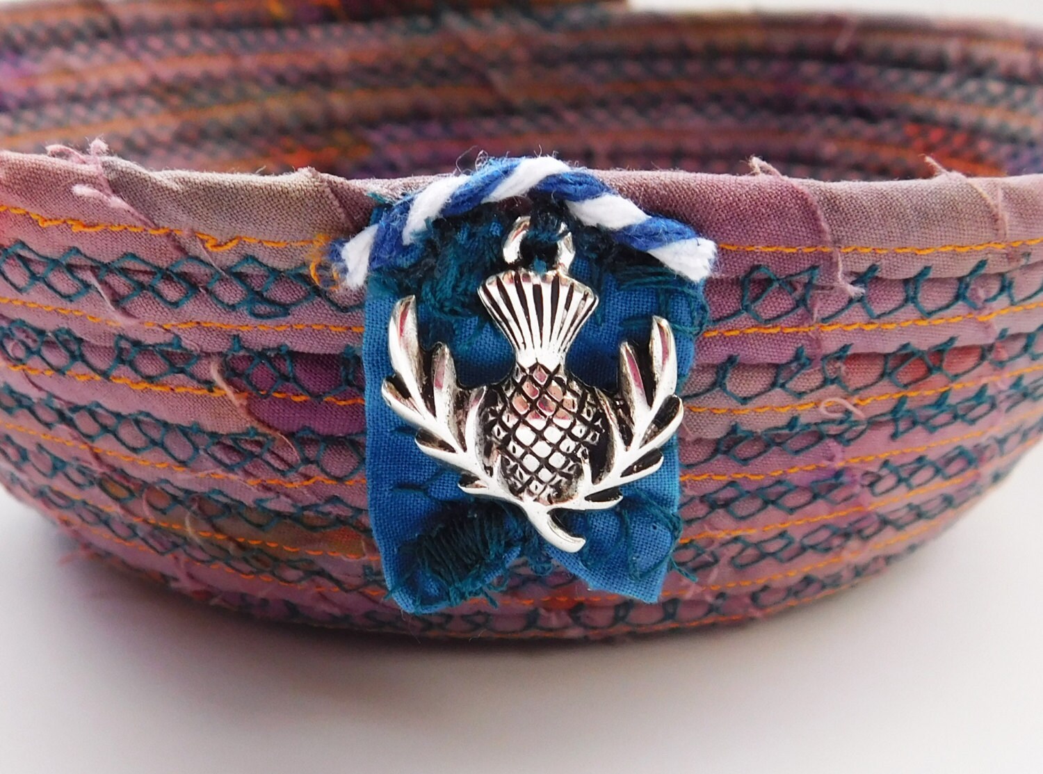 Scottish Thistle Fabric Rope Basket Outlander Desk Basket